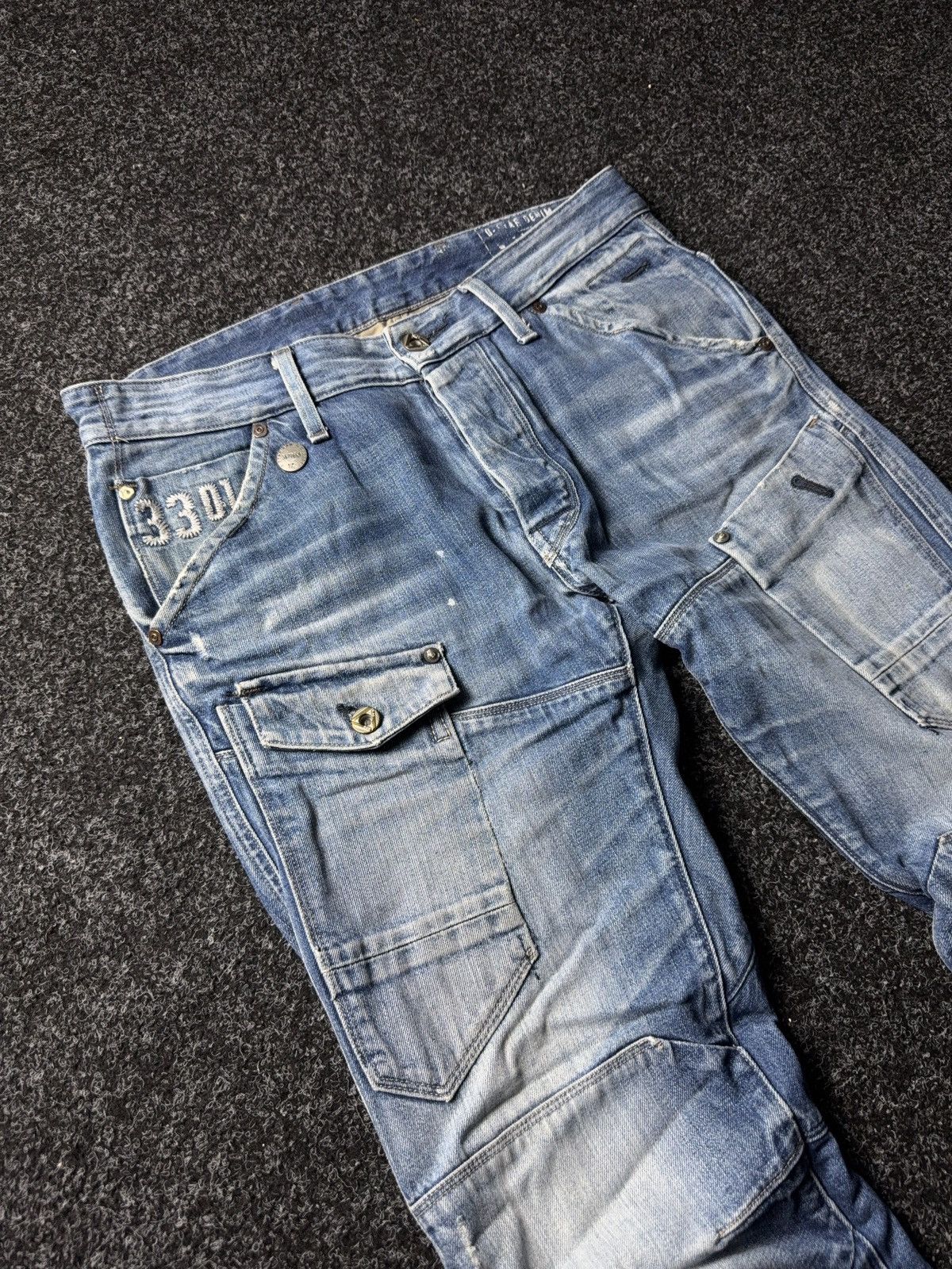 G-Star Vinatge 00s G-Star RAW Elwood 3D Cargo Distressed Jeans Blue Size US 30 / EU 46 - 7 Thumbnail