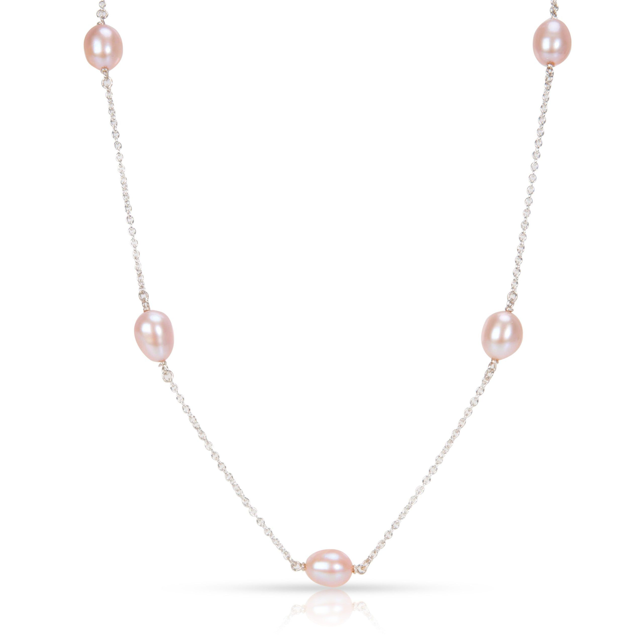 image of Tiffany Co Tiffany & Co. Pink Pearl By The Yard Necklace In Sterling Silver, Women's