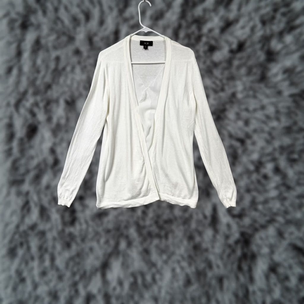 Vintage AGB Cardigan Sweater XL White Open-Front Lightweight Knit Ruffle Cuffed Long Sleeve Women Casual Workwear Spring Summer Vintage: No Size XL / US 12-14 / IT 48-50 - 1 Thumbnail