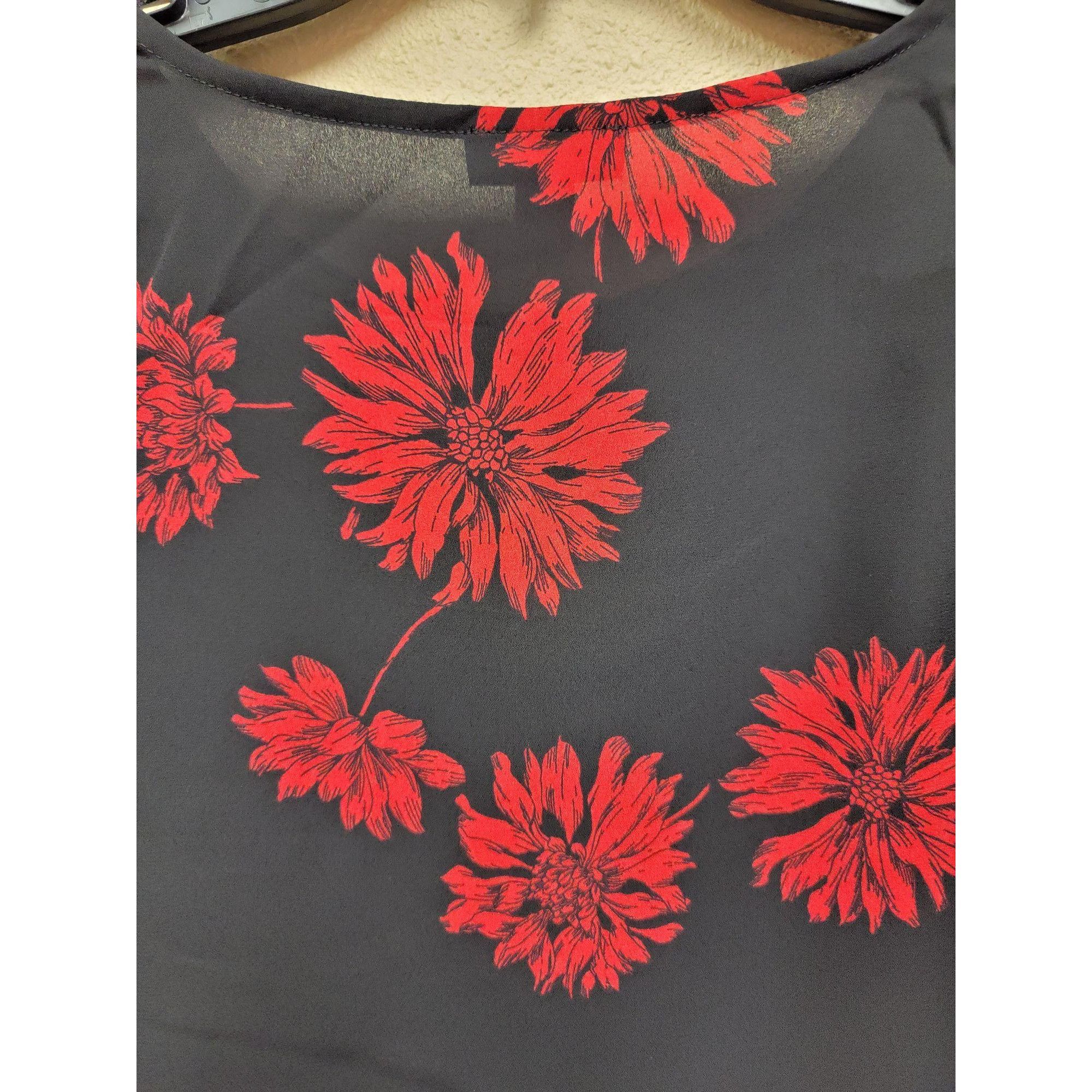 Vince Camuto Vince Camuto Womens Black/Red Floral Blouse W/ Ruffle Sleeve Size S / US 4 / IT 40 - 3 Thumbnail