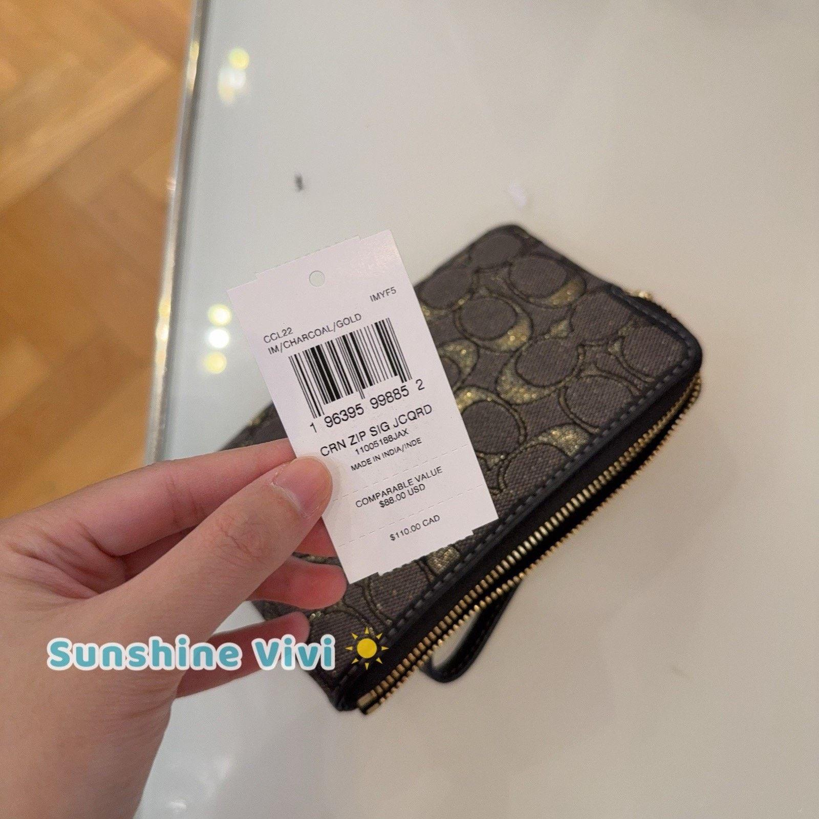 Coach NWT Coach Corner Zip Wristlet Signature CCL22 Charcoal Gold Size ONE SIZE - 3 Thumbnail