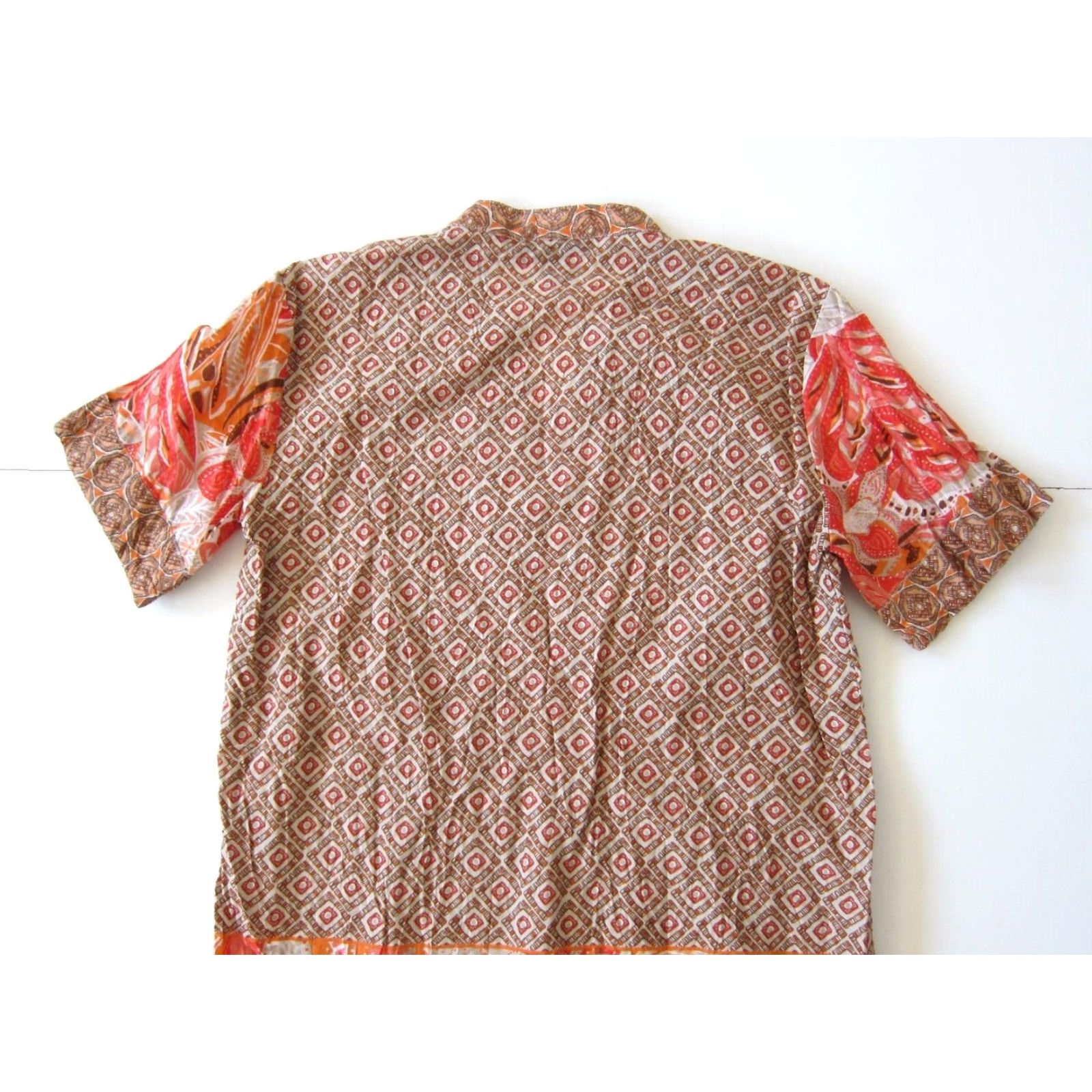 Vintage Style & Co. Cotton Pink Orange Brown V-Neck Short Sleeve Peasant Blouse Small Size S / US 4 / IT 40 - 6 Thumbnail