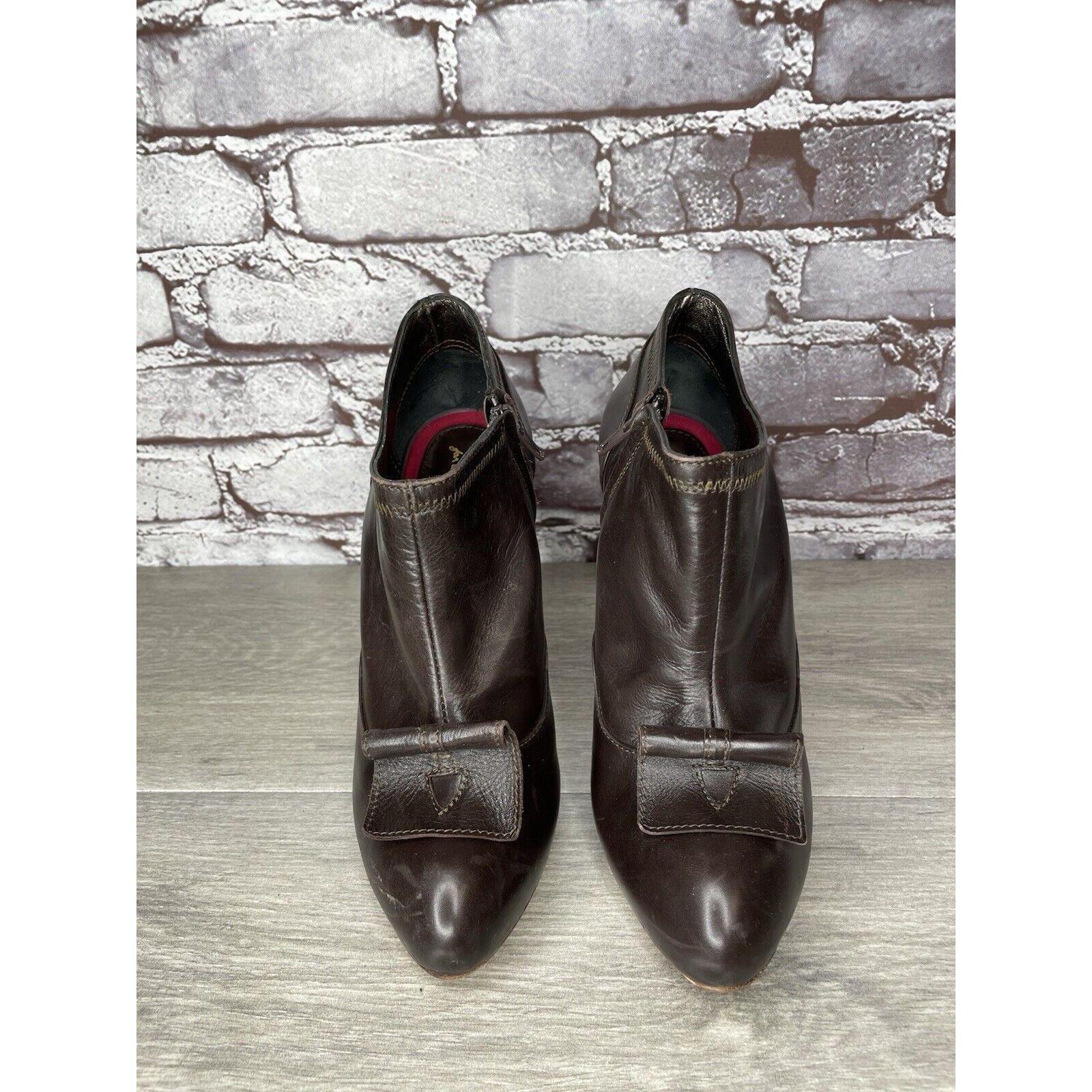 Seven 7 7 Seven for all Mankind Brown Leather Wooden Heel Booties Wo Size US 9.5 / IT 39.5 - 2 Thumbnail