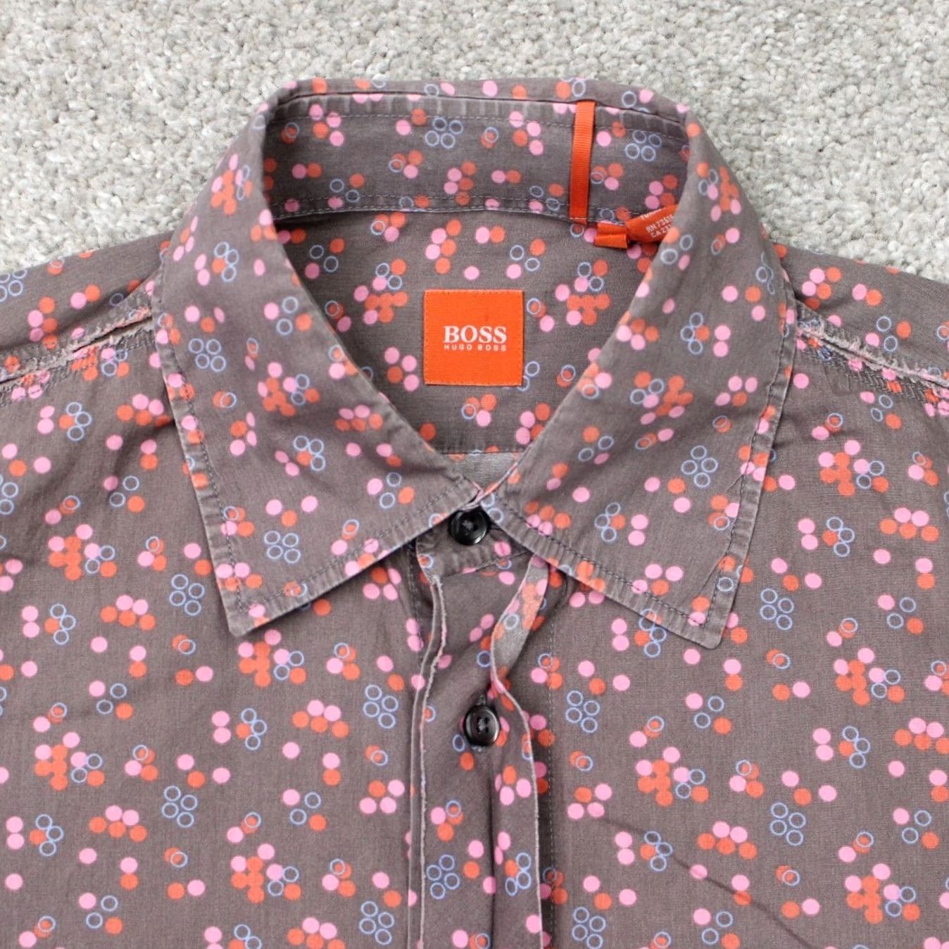 Hugo Boss HUGO BOSS Shirt Mens L Brown Pink Geometric Cotton Long Sleeve Size US L / EU 52-54 / 3 - 4 Thumbnail