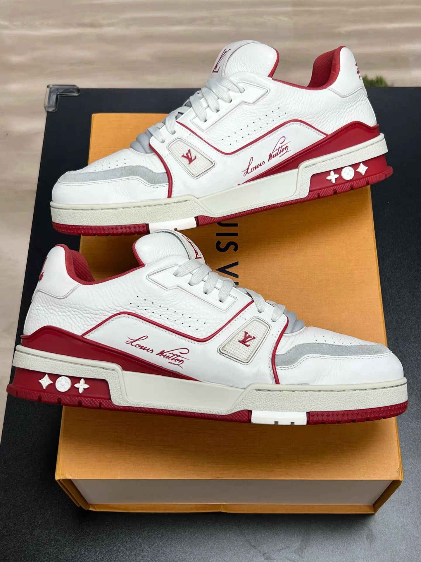 Louis Vuitton LV TRAINER White & Red Sneakers K15 Size US 8 / EU 41 - 5 Thumbnail
