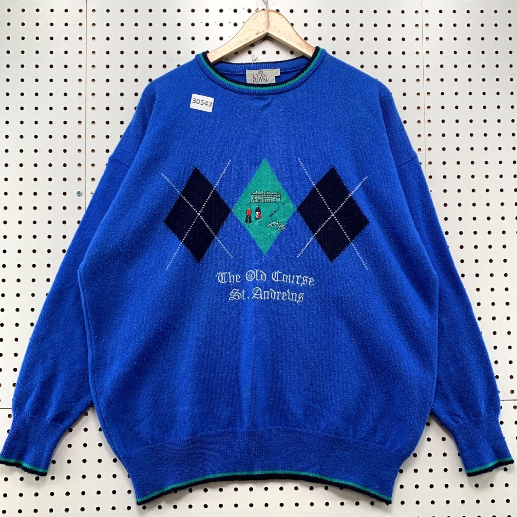 Vintage VTG Clan Royal St Andrews Knit Sweater Mens L Blue 100% Lambswool Crew Neck Pullover Size 42 Large UK Vintage Mens Sweater Size US L / EU 52-54 / 3 - 2 Thumbnail