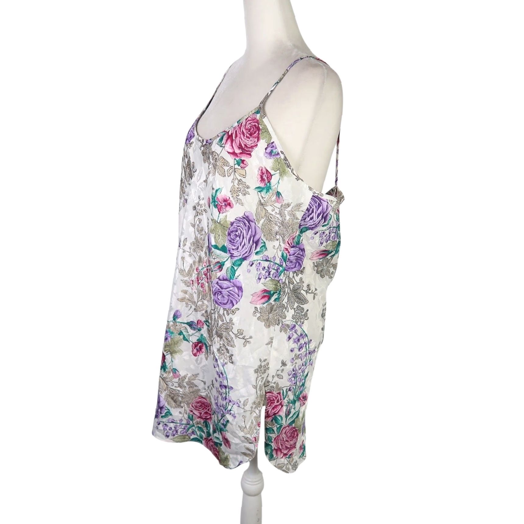 Vintage VINTAGE 80s California Dynasty Cream Floral Satin Slip Dress Nighty L Women Slim Bias Cut Satin Polyester Floral 80s Size L / US 10 / IT 46 - 3 Thumbnail