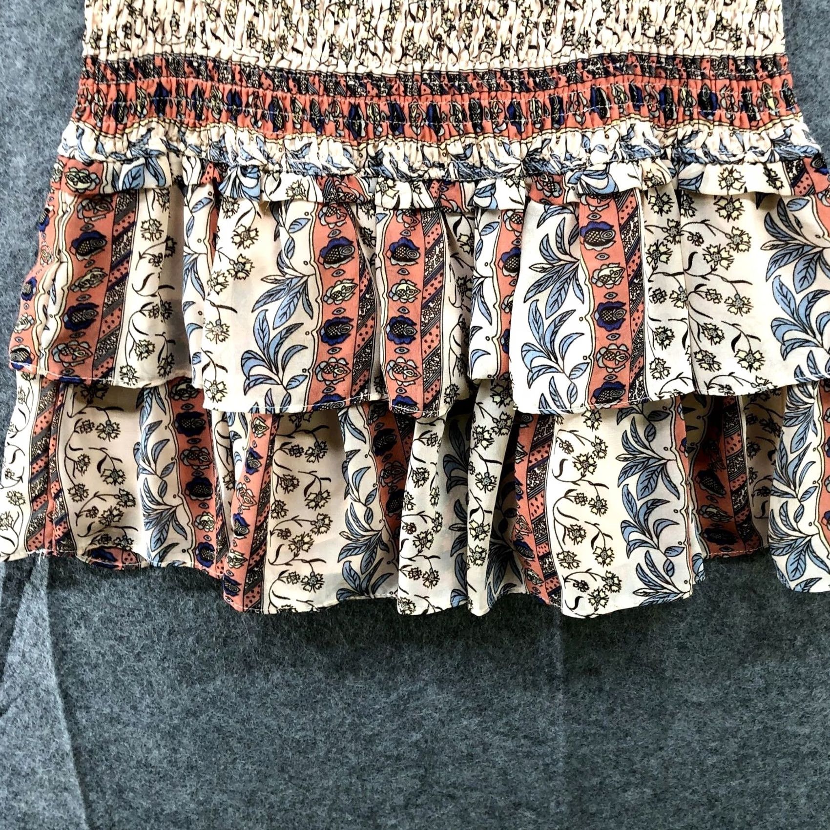 Vintage Allison New York Womens Skirt Size S Peach Pull On Smocked Tiered Ruffle Bohemian Short Mini Size 28" / US 6 / IT 42 - 5 Thumbnail