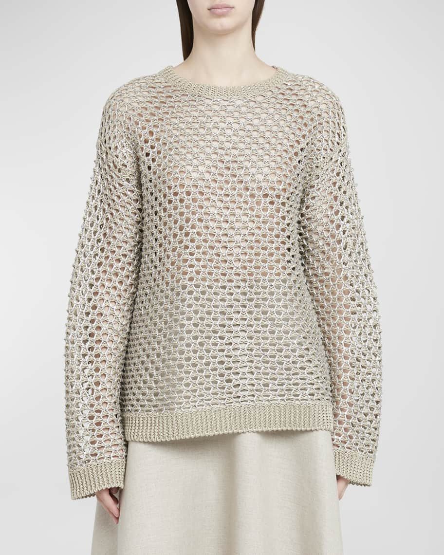 Valentino o1s22i1n0924 Mesh Knit Pullover Sweater in Beige Size M / US 6-8 / IT 42-44 - 2 Thumbnail