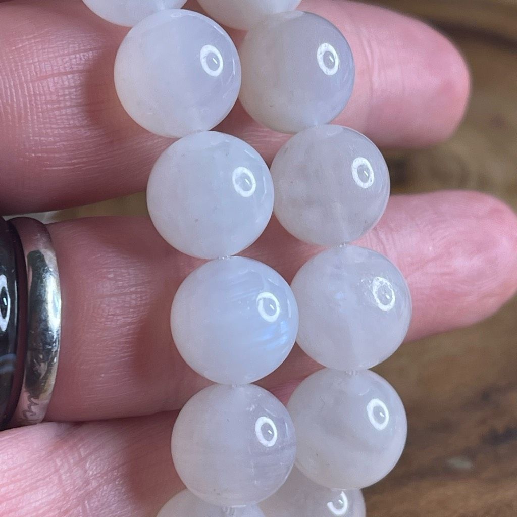 Other White Moonstone beaded bracelet 7” crystal healing beads 10mm blue flash Size ONE SIZE - 6 Thumbnail
