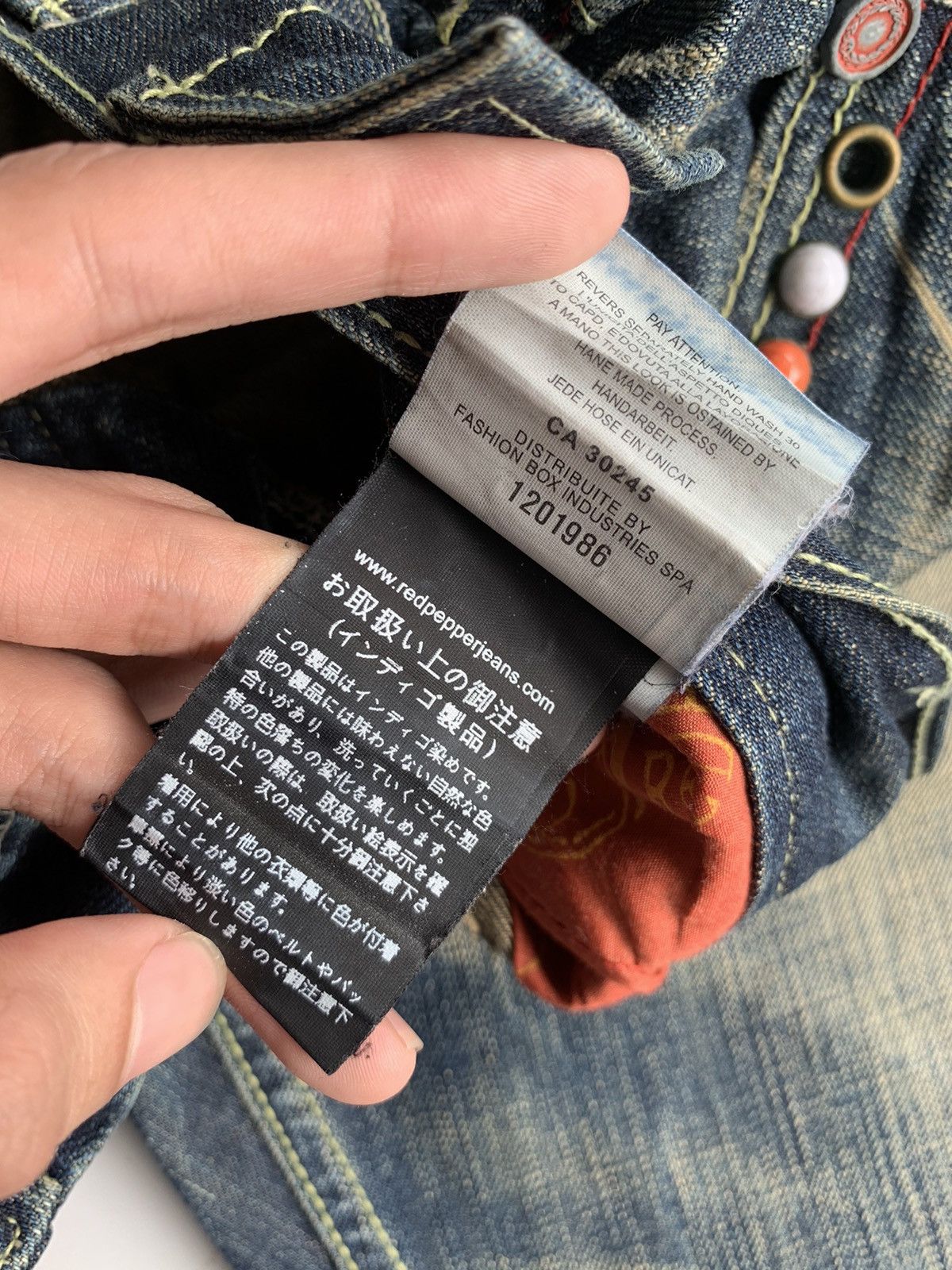 Tornado Mart FLARE💥 RED PEPPER JAPANESE PUNK SYYLE MUDMAX RUSTY DENIM🎌☠️ Size US 31 - 23 Thumbnail