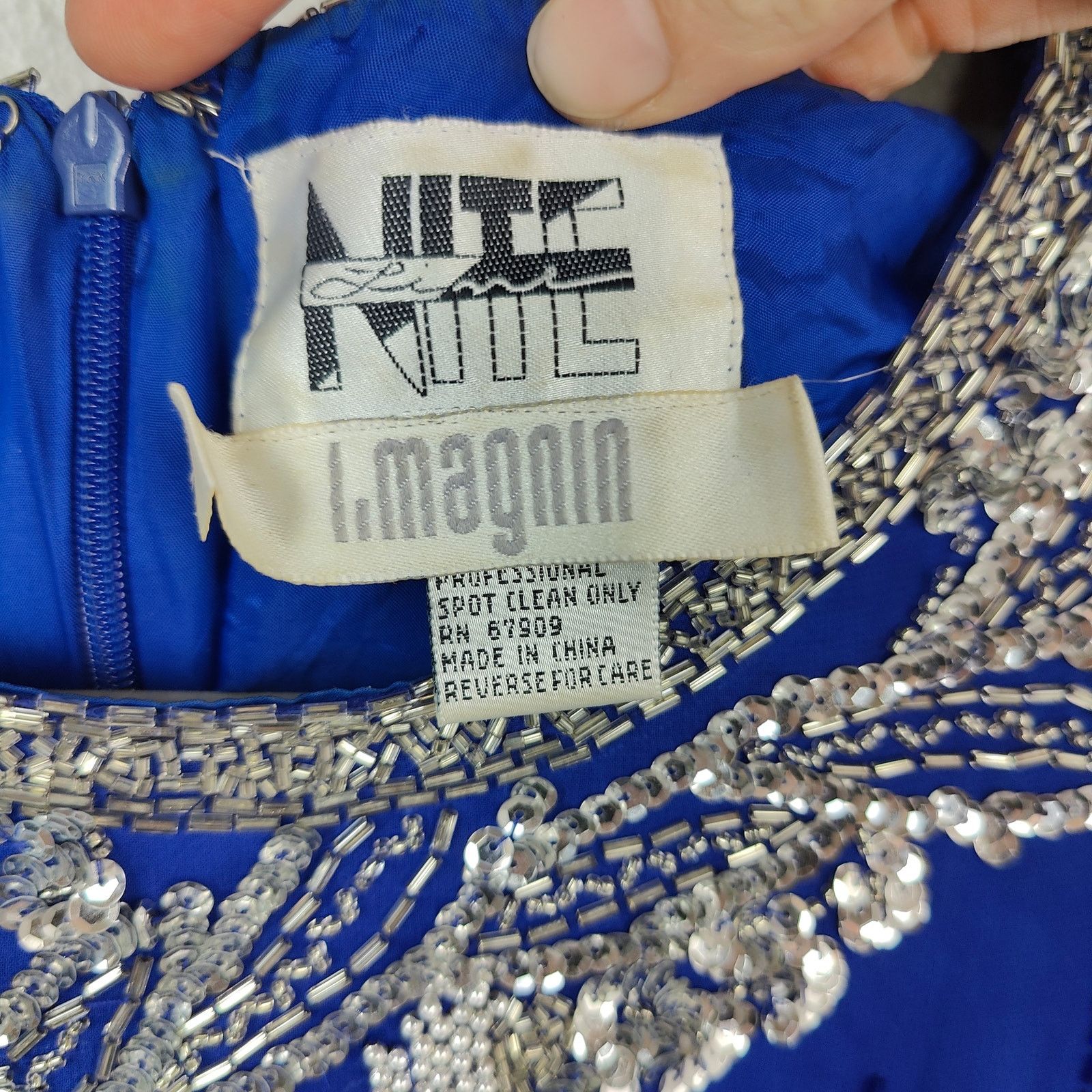 Other Vintage Nite Line I.Magnin Silk Beaded Top Womens 14 Blue Size XL / US 12-14 / IT 48-50 - 7 Thumbnail