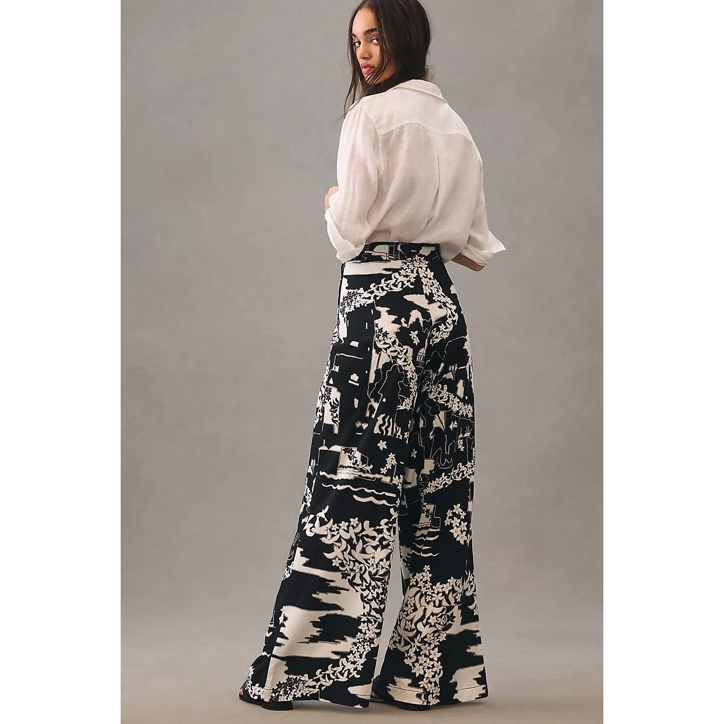 Anthropologie New Tiny Anne Printed Wide-Leg Pants $160 SIZE 2 Black Motif Size 26" / US 2 / IT 38 - 5 Thumbnail