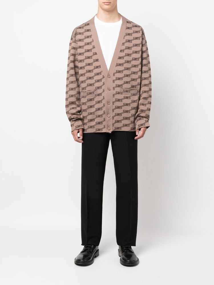 Balenciaga o1s1wg111124 V-Neck Cardigan in Beige/Brown Size US M / EU 48-50 / 2 - 2 Thumbnail