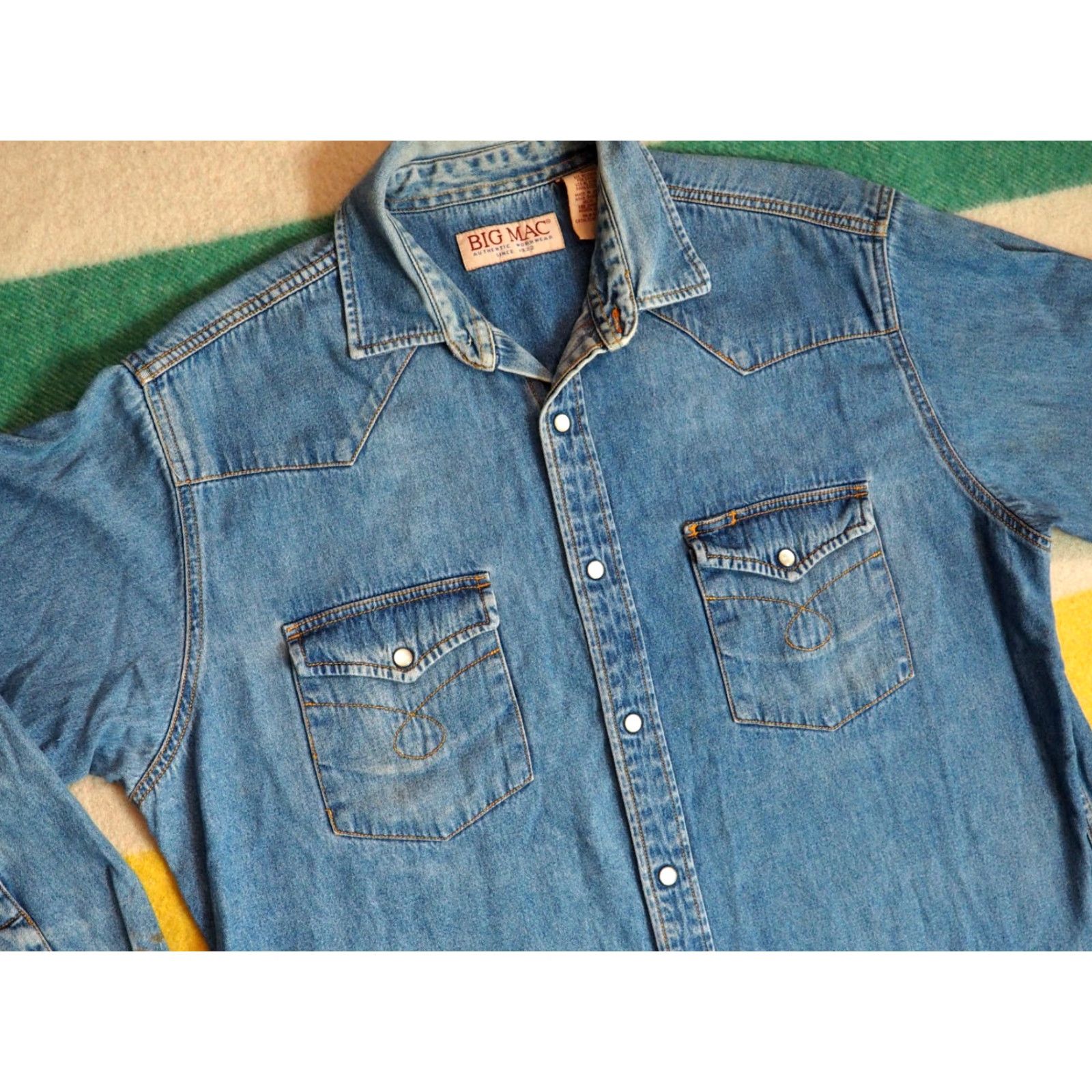 Vintage VINTAGE Big Mac Shirt Western Denim Grunge 90s LT Mens Blue Pearl Snap Long Sleeve Button-Up Casual Size US L / EU 52-54 / 3 - 3 Thumbnail