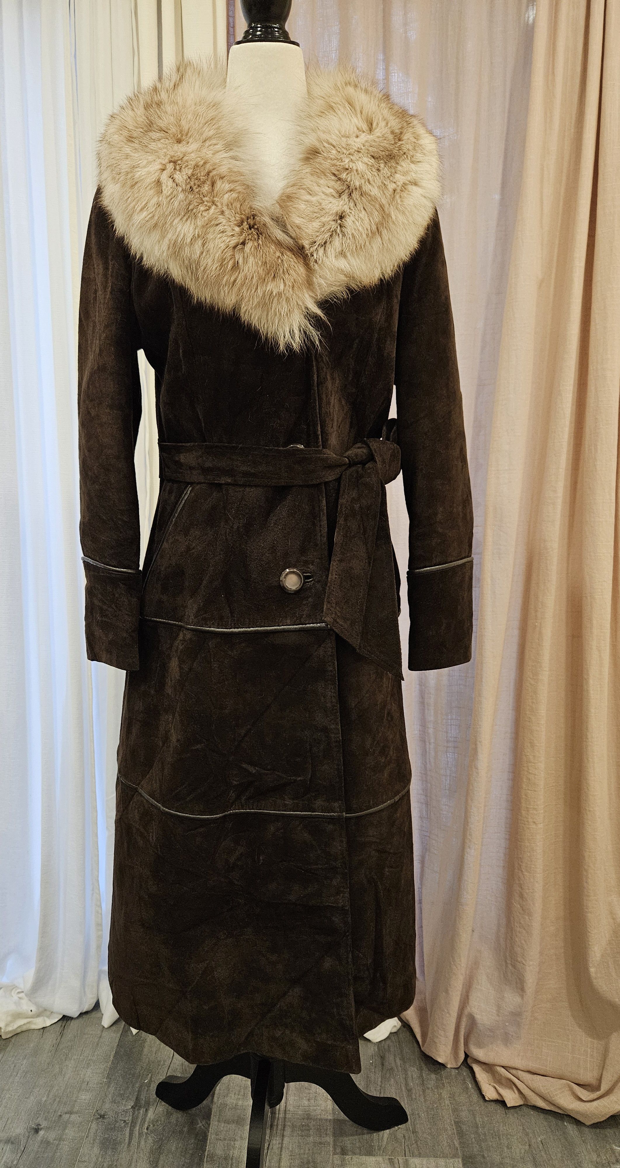 Vintage Vintage Suede Leather Fit-Flare Boho Princess Real Fur Coat Size M / US 6-8 / IT 42-44 - 12 Thumbnail