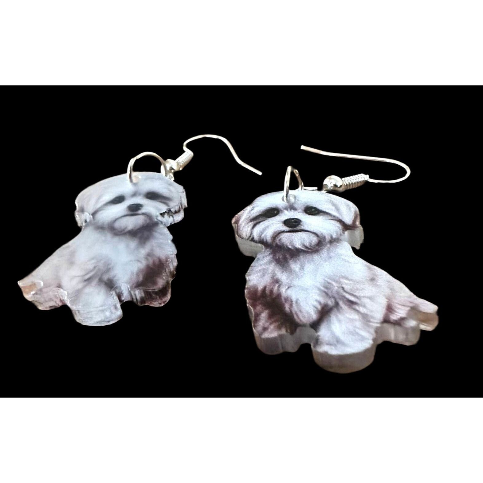 Handmade Bichon Frise Earrings New Dangle Hooks Double Sided Fluffy W Size ONE SIZE - 7 Thumbnail