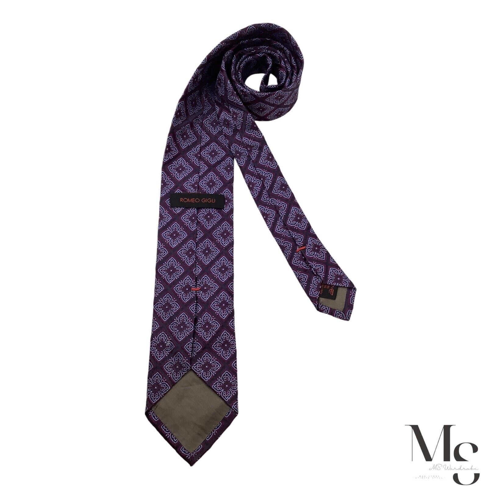 Romeo Gigli ROMEO GIGLI Purple Floral Silk Tie Made In Italy W: 3.25" EX Size ONE SIZE - 2 Thumbnail