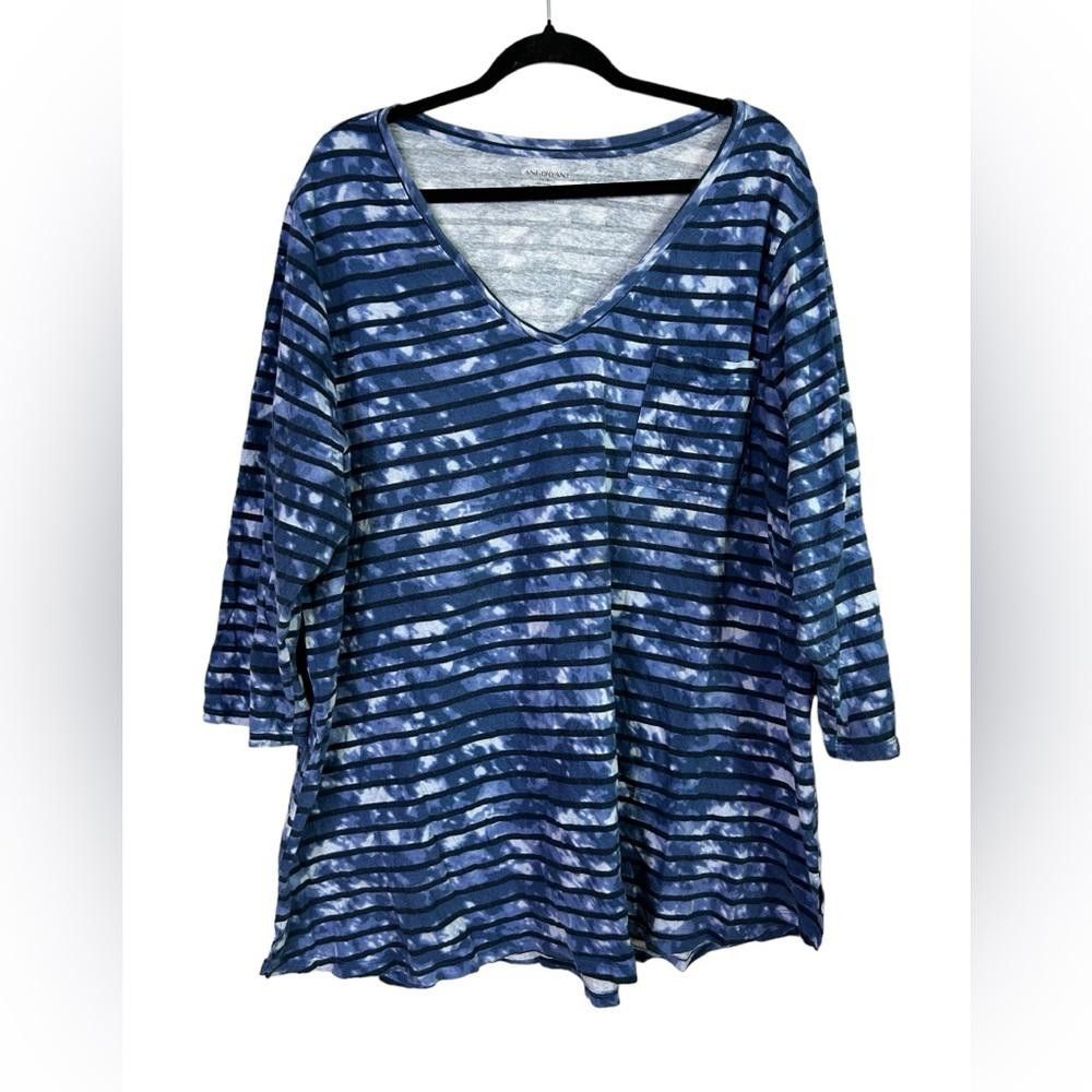Designer Lane Bryant l Striped V Neck Casual Top 26/28/4x Size M / US 6-8 / IT 42-44 - 1 Thumbnail
