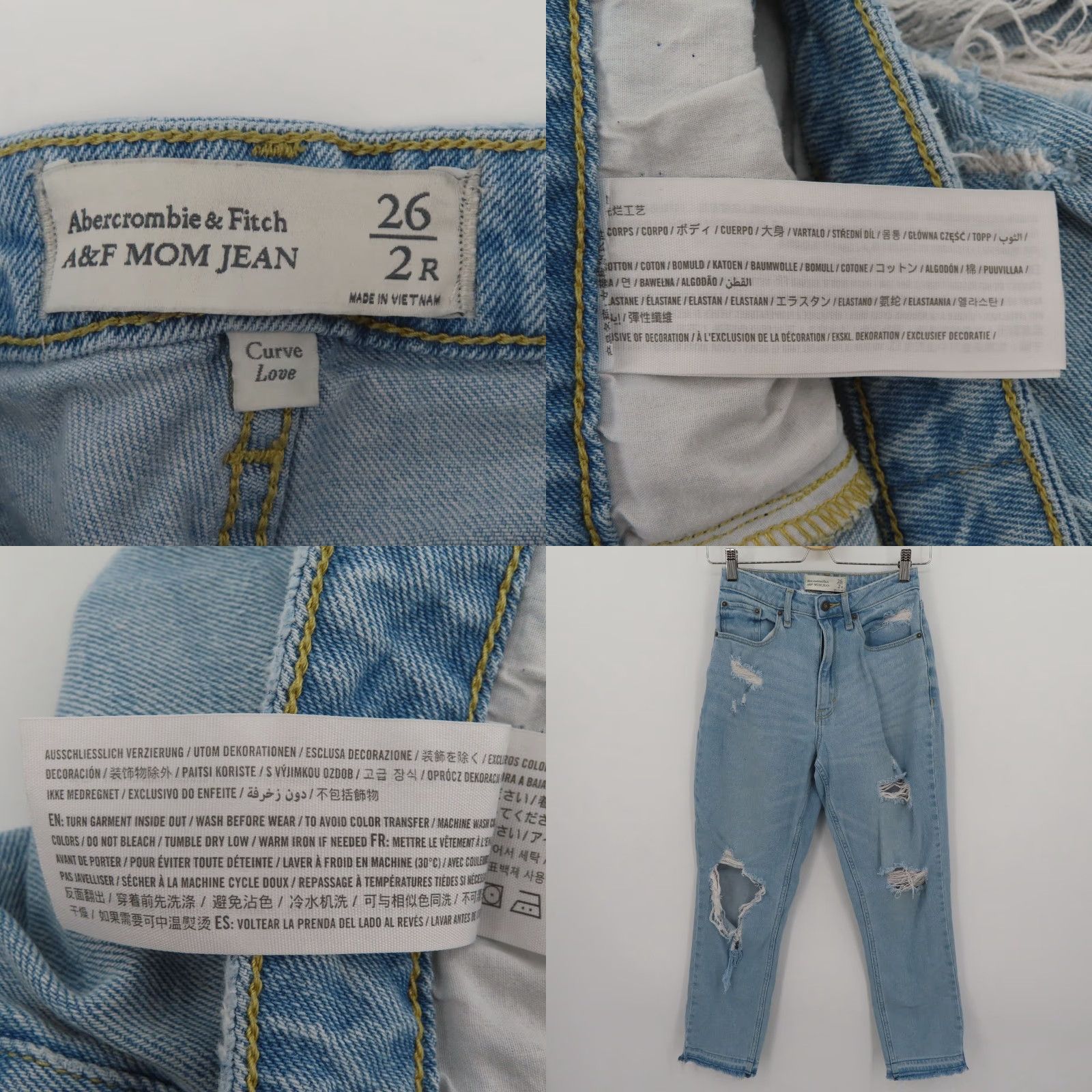 Abercrombie & Fitch Abercrombie Women 2R 26 Mom Jeans Curve Love Light Wash Distressed Denim Pants Jeans Size 26" / US 2 / IT 38 - 9 Thumbnail