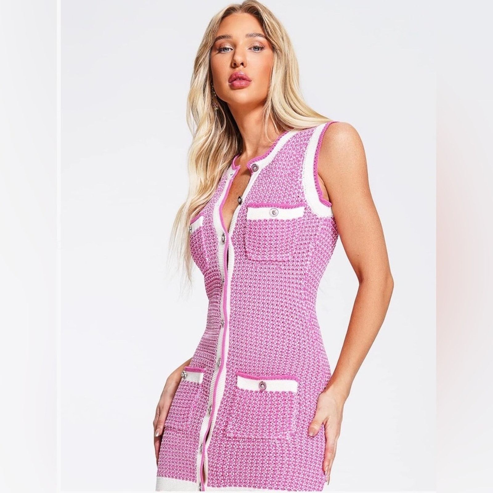 Other New Y2K Pink Sleeveless Tweed Dress size S Size S / US 4 / IT 40 - 1 Thumbnail