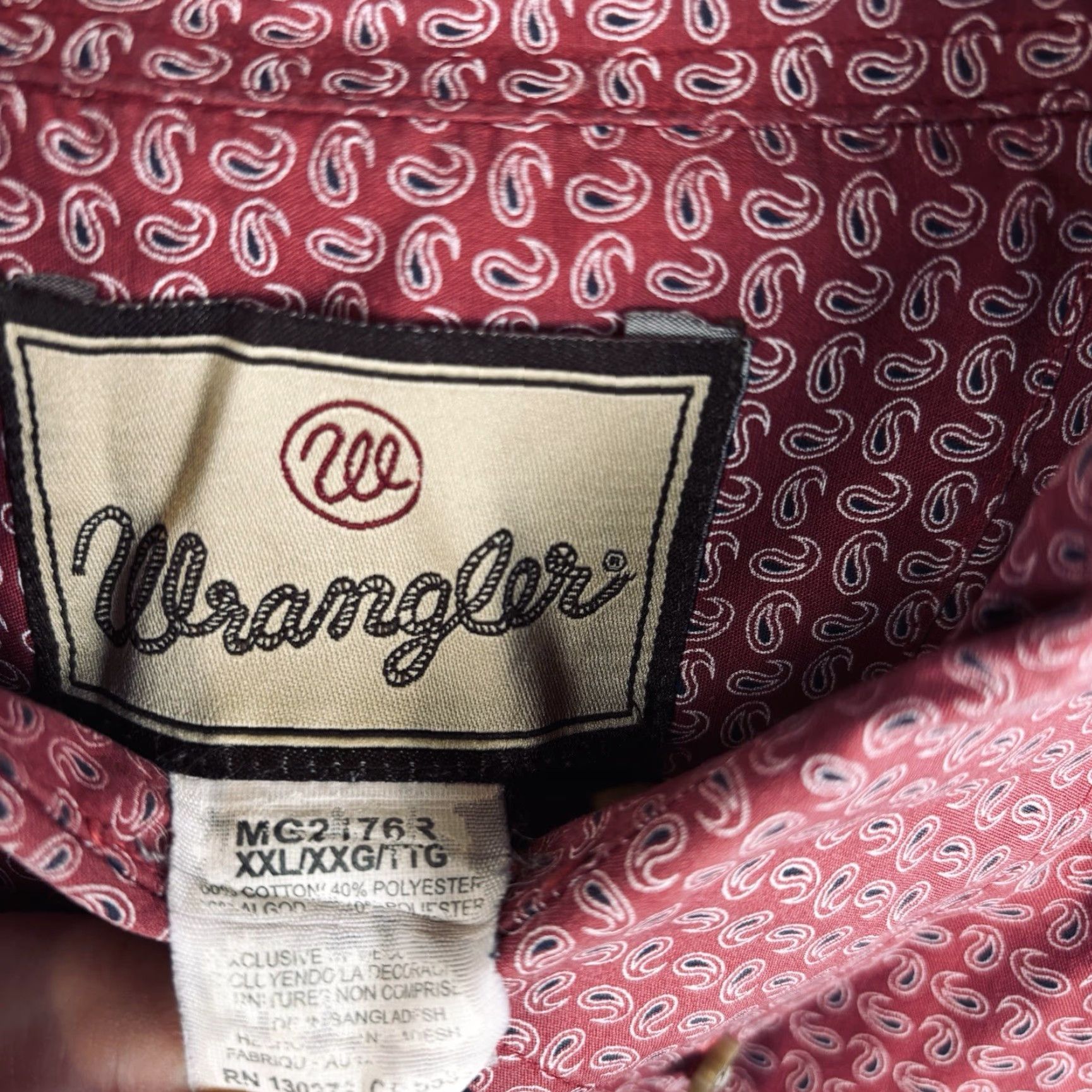 Wrangler Wrangler Shirt Mens 2XL Red Paisley All Over Print Western Long Sleeve Cowboy Shirt Size US XXL / EU 58 / 5 - 3 Thumbnail