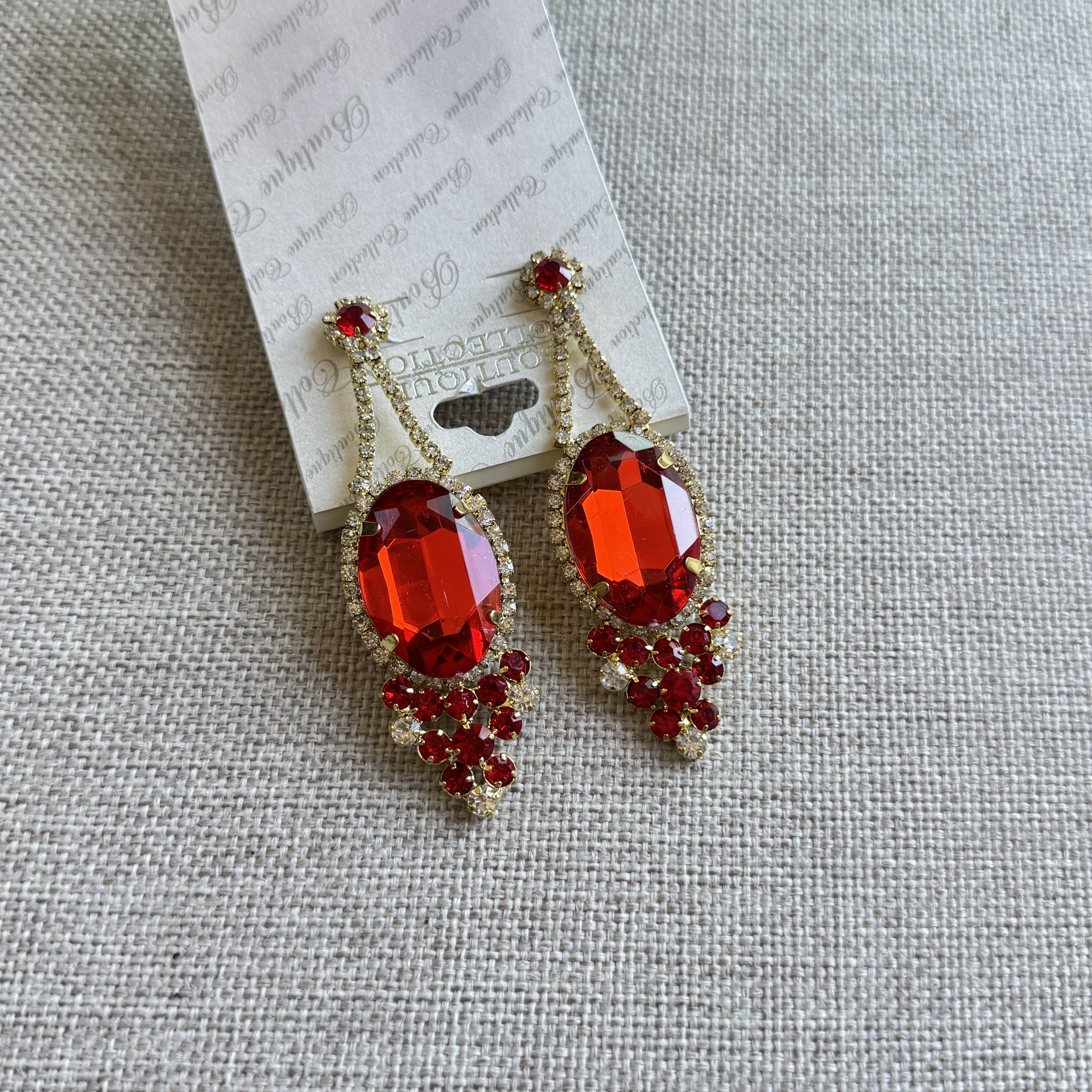 Other Boutique Collection Red Gold Rhinestone Drop Earrings Size ONE SIZE - 3 Thumbnail