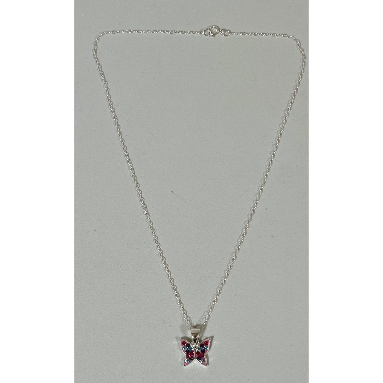 Jewelry × Vintage Silver Butterfly Gem Diamond Charm Necklace Choker Jewelry 🦋 Size ONE SIZE - 3 Thumbnail