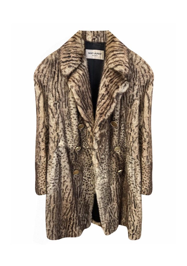 image of Saint Laurent Paris Saint Laurent 2014 Runway Double Breasted Leopard Fur Coat, Men's (Size Small)