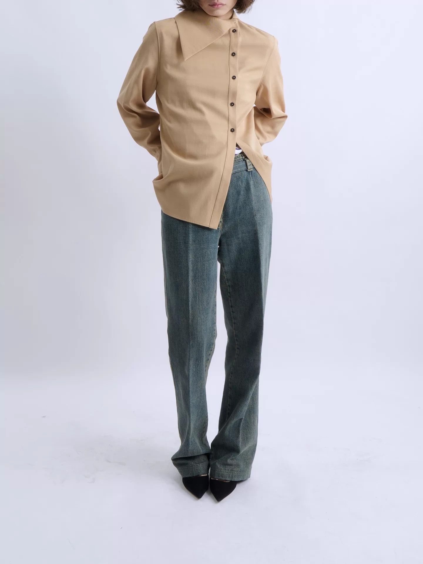 Jil Sander JIL SANDER Camel Triangular Lapel Asymmetric Shirt 21AW Size XXS / US 00 / IT 34 - 2 Thumbnail