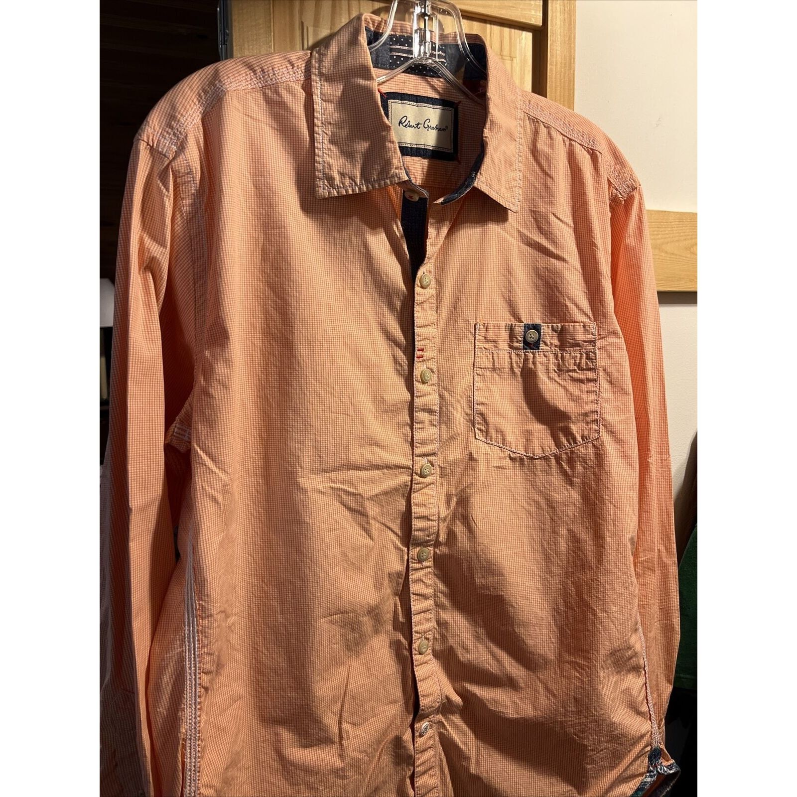 Robert Graham Robert Graham Men’s M Orange Check LS Button Up Cotton Shirt Size US M / EU 48-50 / 2 - 7 Thumbnail