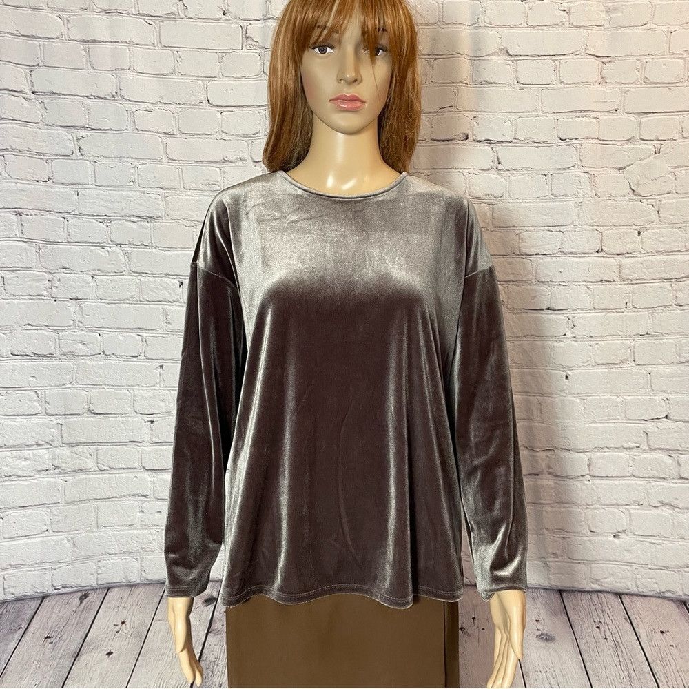 J. Jill New J. Jill Velvet Long Sleeve Brown Top Size S Size S / US 4 / IT 40 - 1 Thumbnail