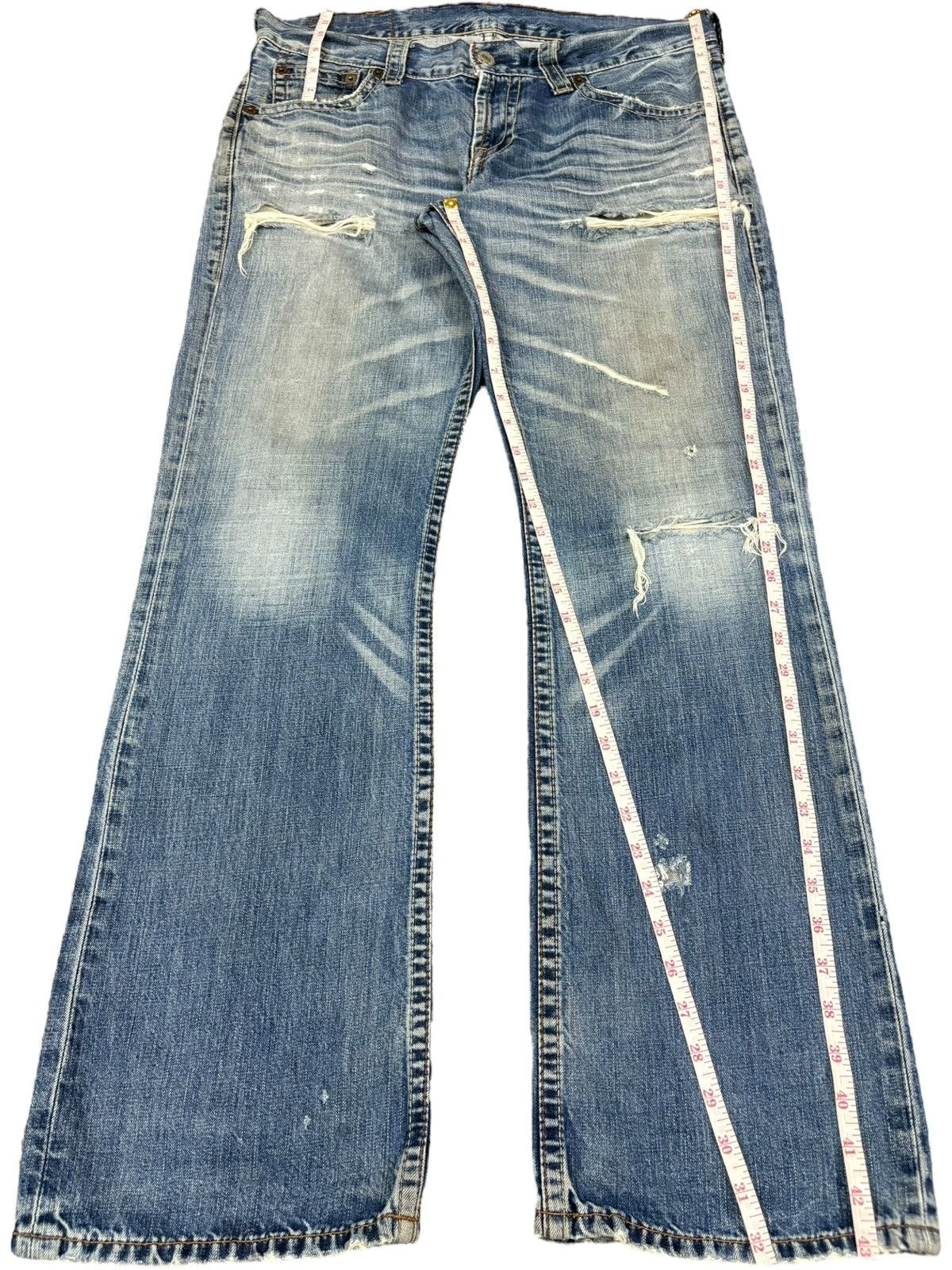 Vintage 90s Levis 507 Blue Wash Distressed Flare Jeans