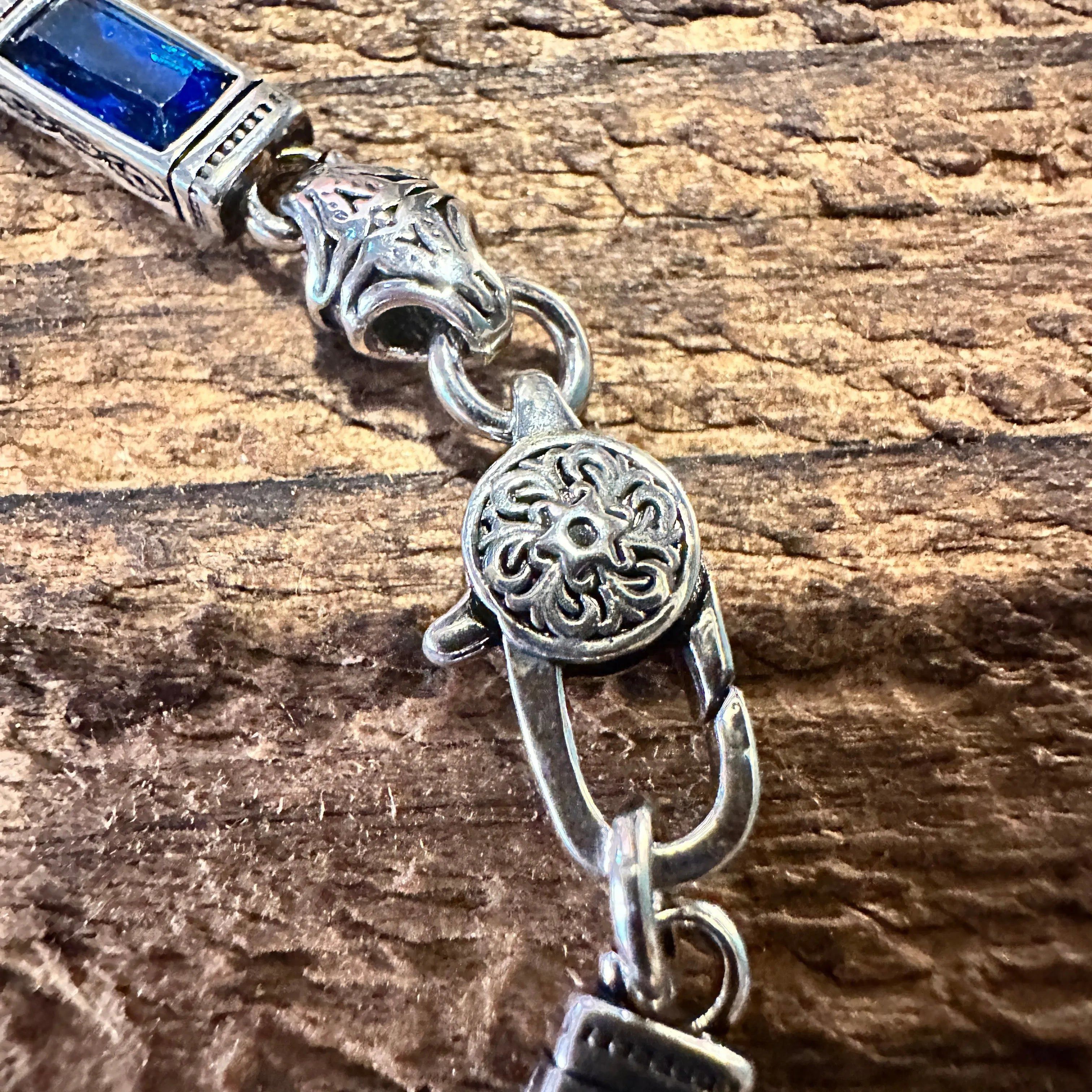 Other Boho Chic Woven Link Blue Crystal CZ Silver Bracelet, Lobste Size ONE SIZE - 2 Thumbnail