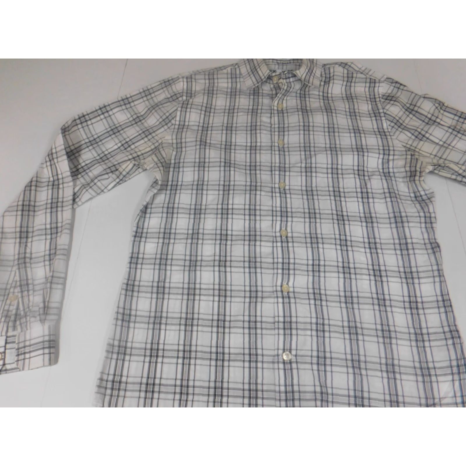 Express Express Mens Shirt Medium gray slim fit plaid Shirt Mens M Gray Plaid Slim Fit Button-Up Collared Long Sleeve Size US M / EU 48-50 / 2 - 3 Thumbnail