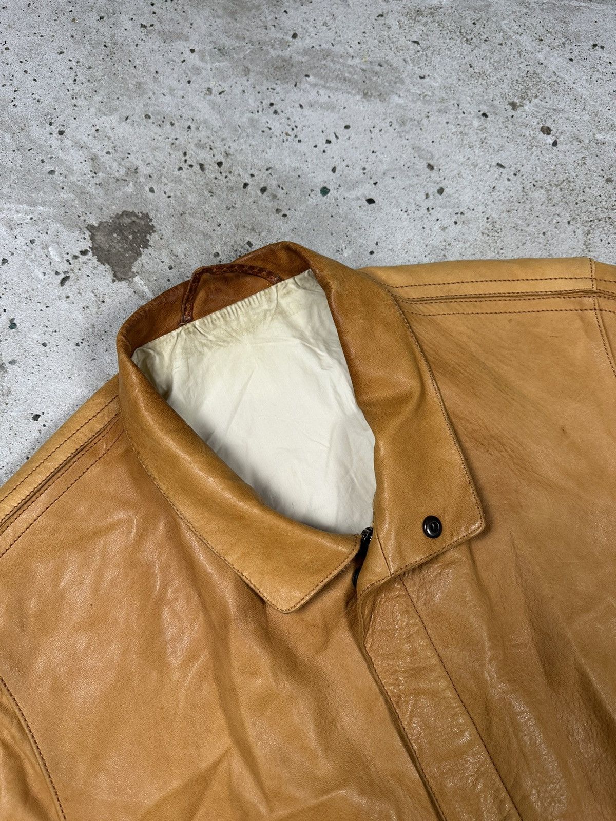 Genuine Leather × Vintage Vintage 90s Distressed Orange Brown Leather Utility Jacket Size US L / EU 52-54 / 3 - 9 Thumbnail
