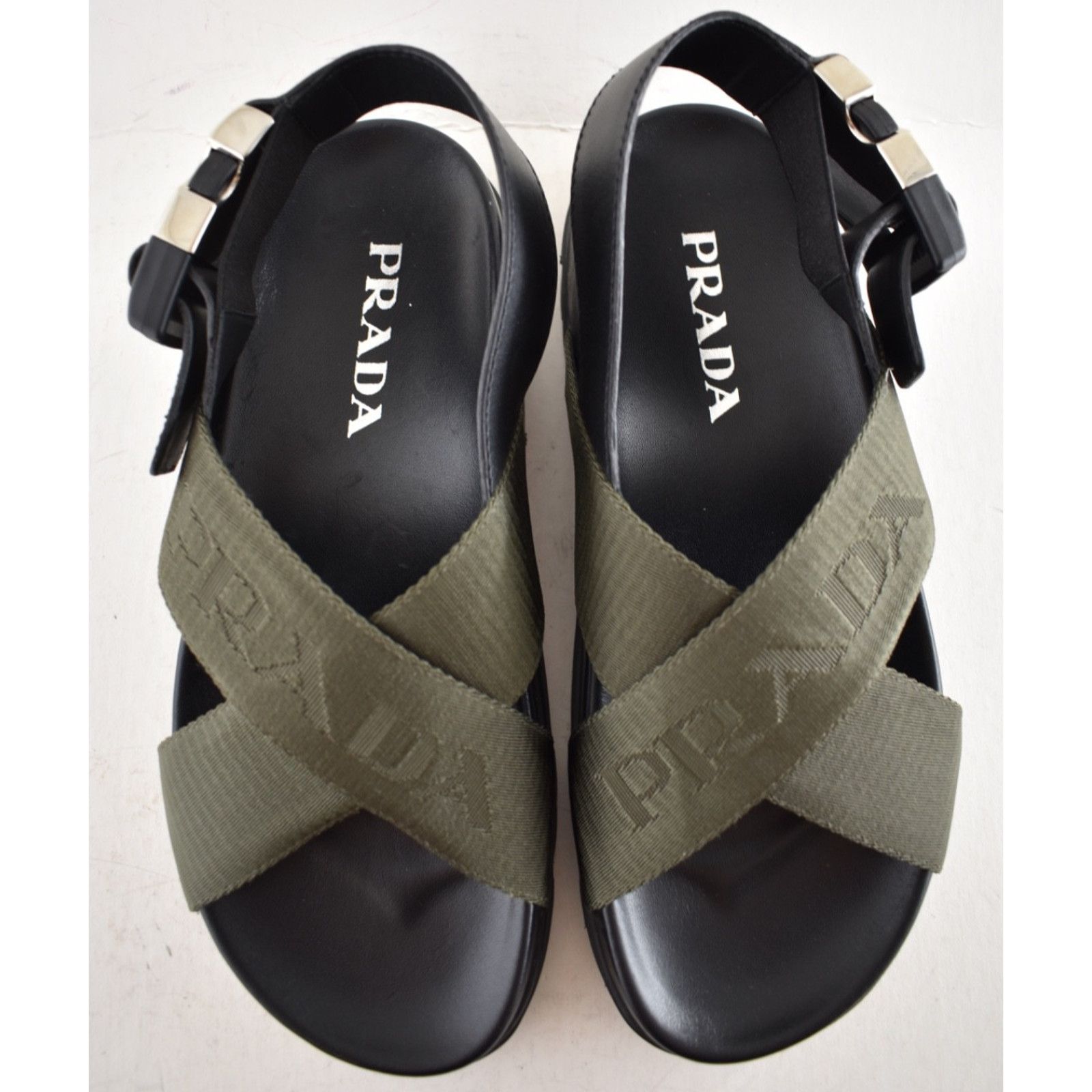 Prada Prada Montana Nastro Criss Cross Strap Buckle Green Black Size US 5.5 / IT 35.5 - 10 Thumbnail
