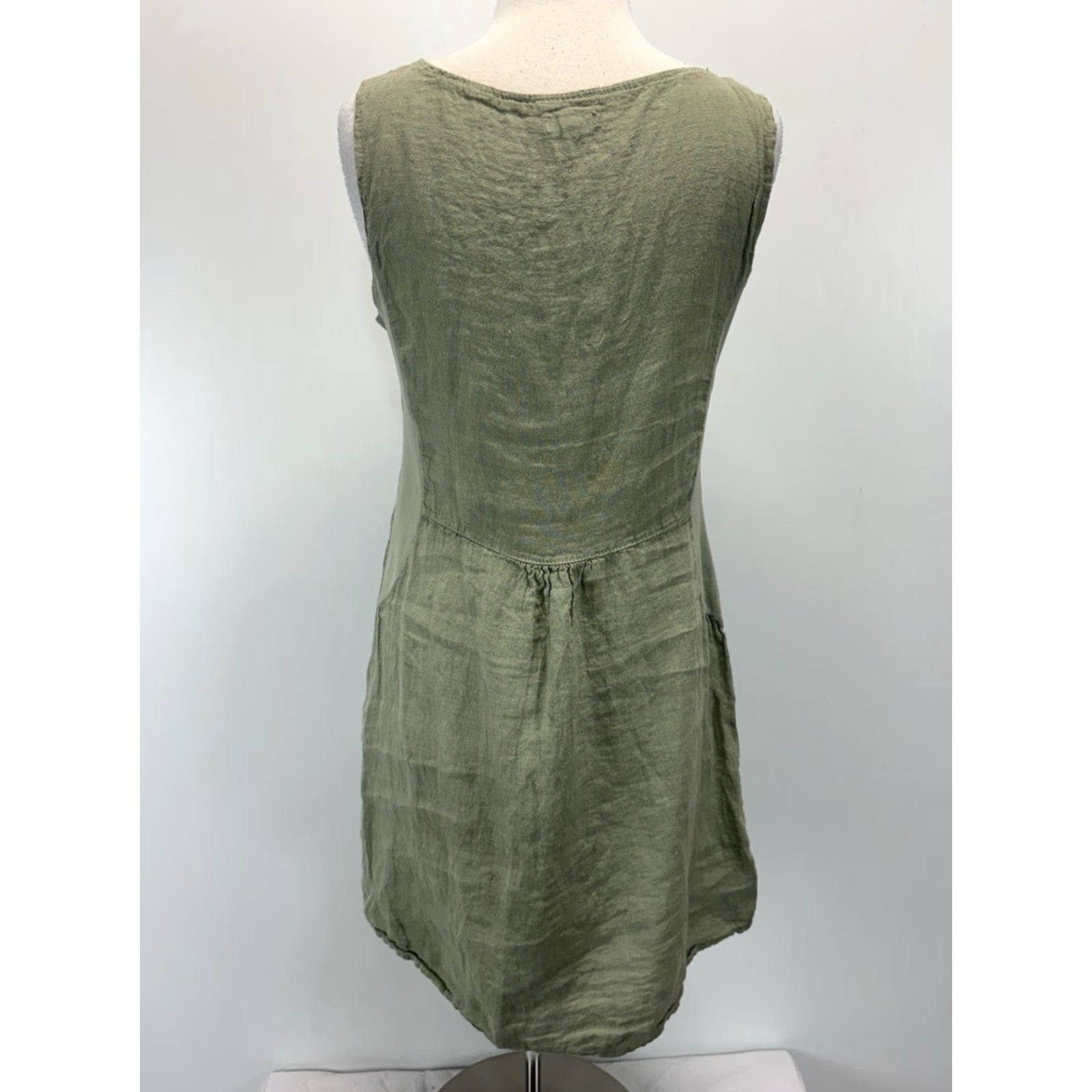 Vintage VINTAGE Lina Tomei Shift Dress Womens Large Green Linen Sleeveless Casual Bohemian Knee Length Size L / US 10 / IT 46 - 3 Thumbnail
