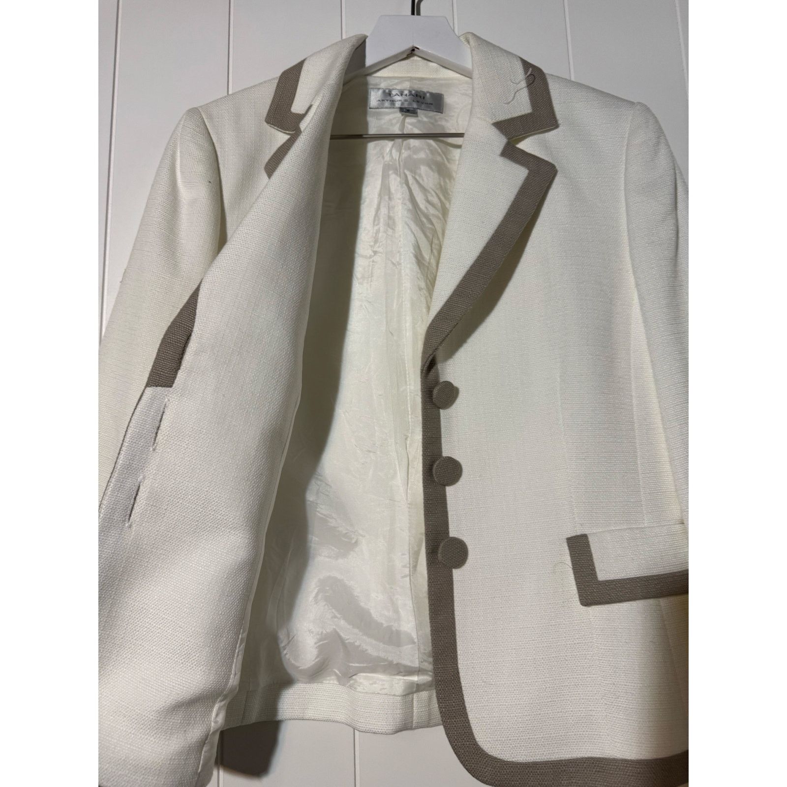 Other Tahari Arthur S Levine Linen Blend Blazer Taupe White Size 8 Size M / US 6-8 / IT 42-44 - 6 Thumbnail