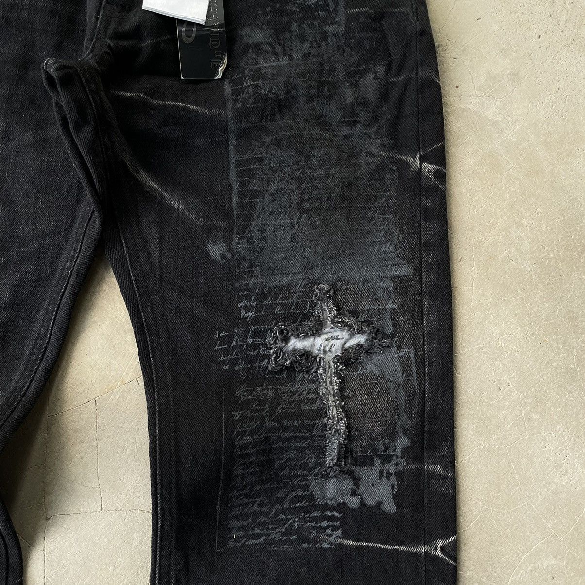 Le Grande Bleu (L.G.B.) IN THE ATTIC ARCHIVE GOTHIC PUNK CROSS POEM BLACK DENIM JEAN Size US 32 / EU 48 - 6 Thumbnail