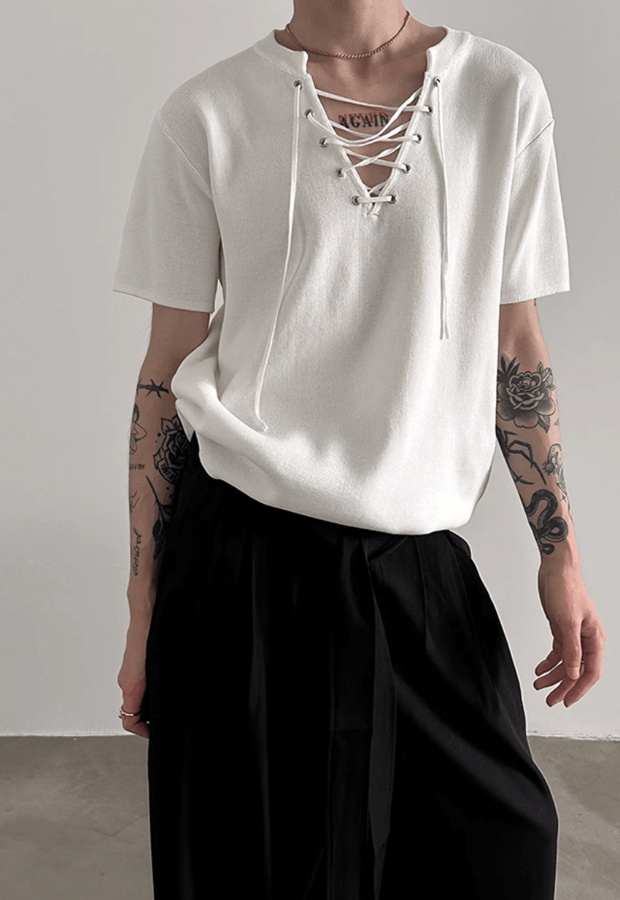 Other Men’s drawstring neckline knitted T-shirt Size US M / EU 48-50 / 2 - 2 Thumbnail