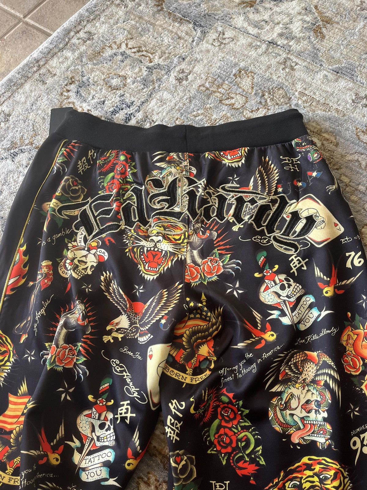 Ed Hardy BAGGY GRAPHIC FLASHBOARD BLACK RELAXED TRACK PANT M Size US 32 / EU 48 - 3 Thumbnail