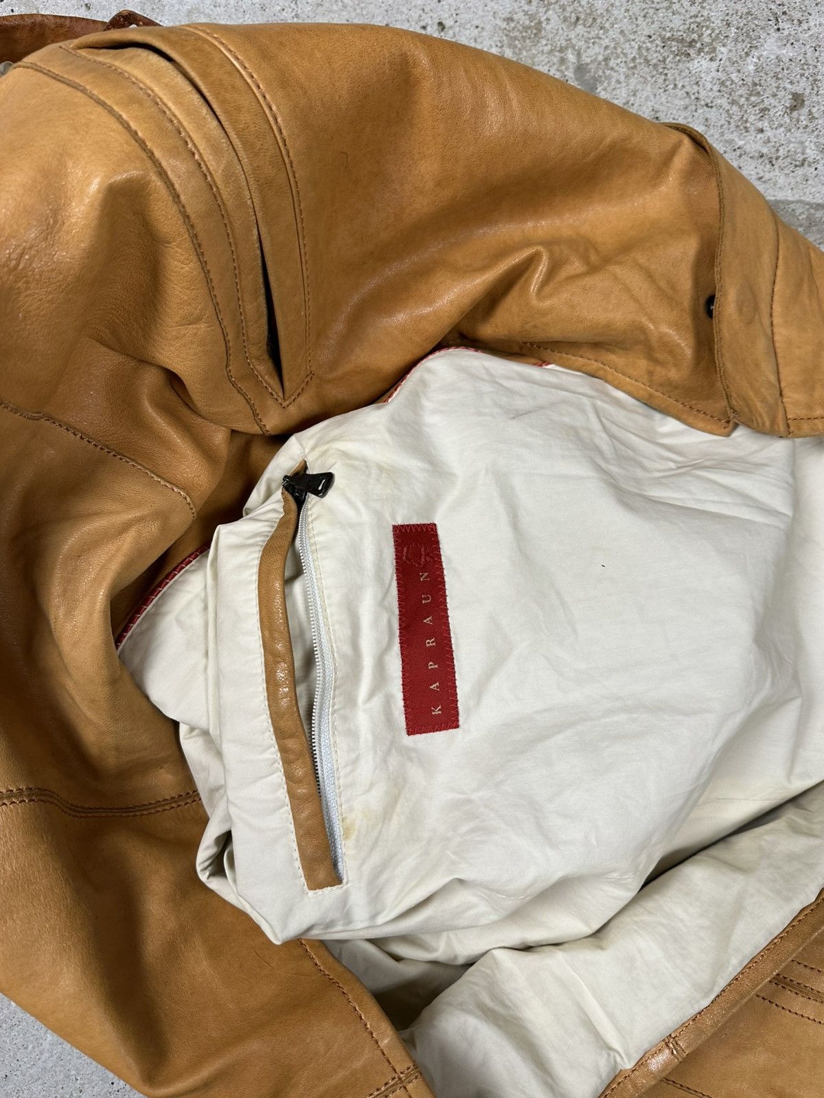 Genuine Leather × Vintage Vintage 90s Distressed Orange Brown Leather Utility Jacket Size US L / EU 52-54 / 3 - 11 Thumbnail