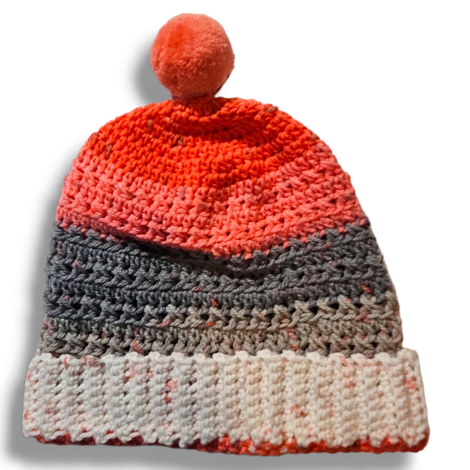 Handmade EUC Hand Knitted Hat Beanie Skull Cap Toboggan Orange Gray Size ONE SIZE - 1 Thumbnail