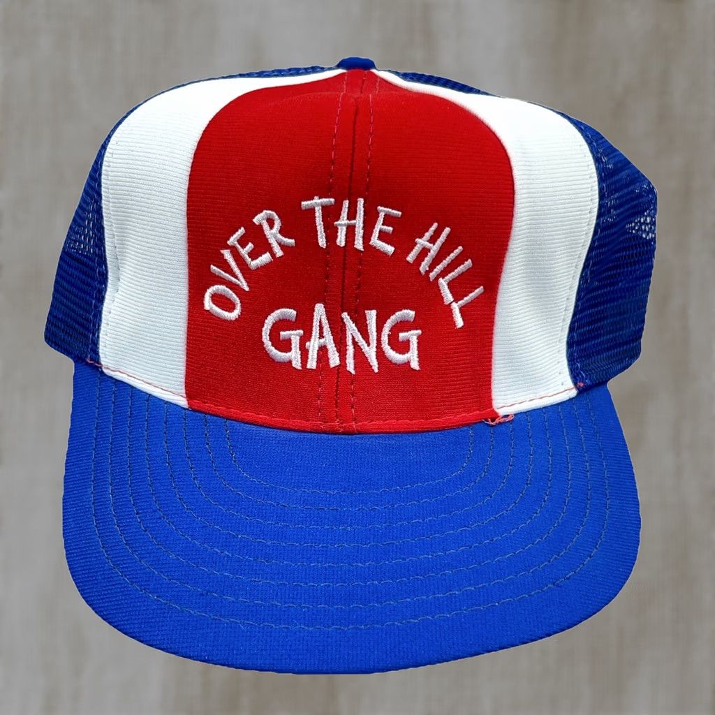 Vintage VINTAGE Over The Hill Gang Trucker Hat Cap Made In USA 80s SnapBack Funny Joke Reynolds Red Adjustable Mens Size ONE SIZE - 1 Thumbnail