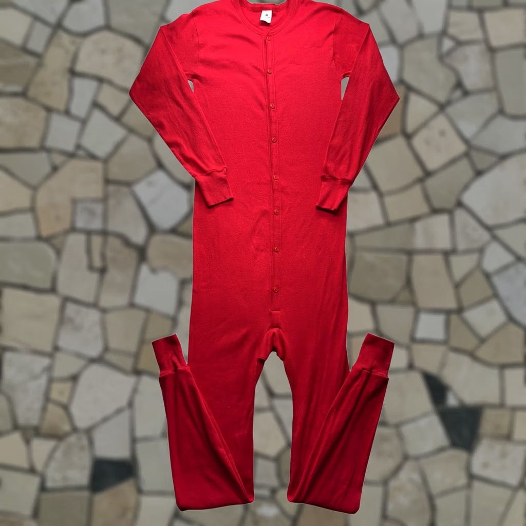Vintage Indera Red Union Suit XLT 100% Cotton Long Underwear Thermal One-Piece Mens XLT Red Cotton Thermal Long Johns Size 46R - 1 Thumbnail