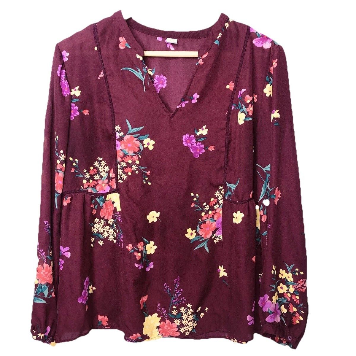 Old Navy Old Navy Womens Maroon Floral Print Swing Blouse Top Sz L Size L / US 10 / IT 46 - 1 Thumbnail