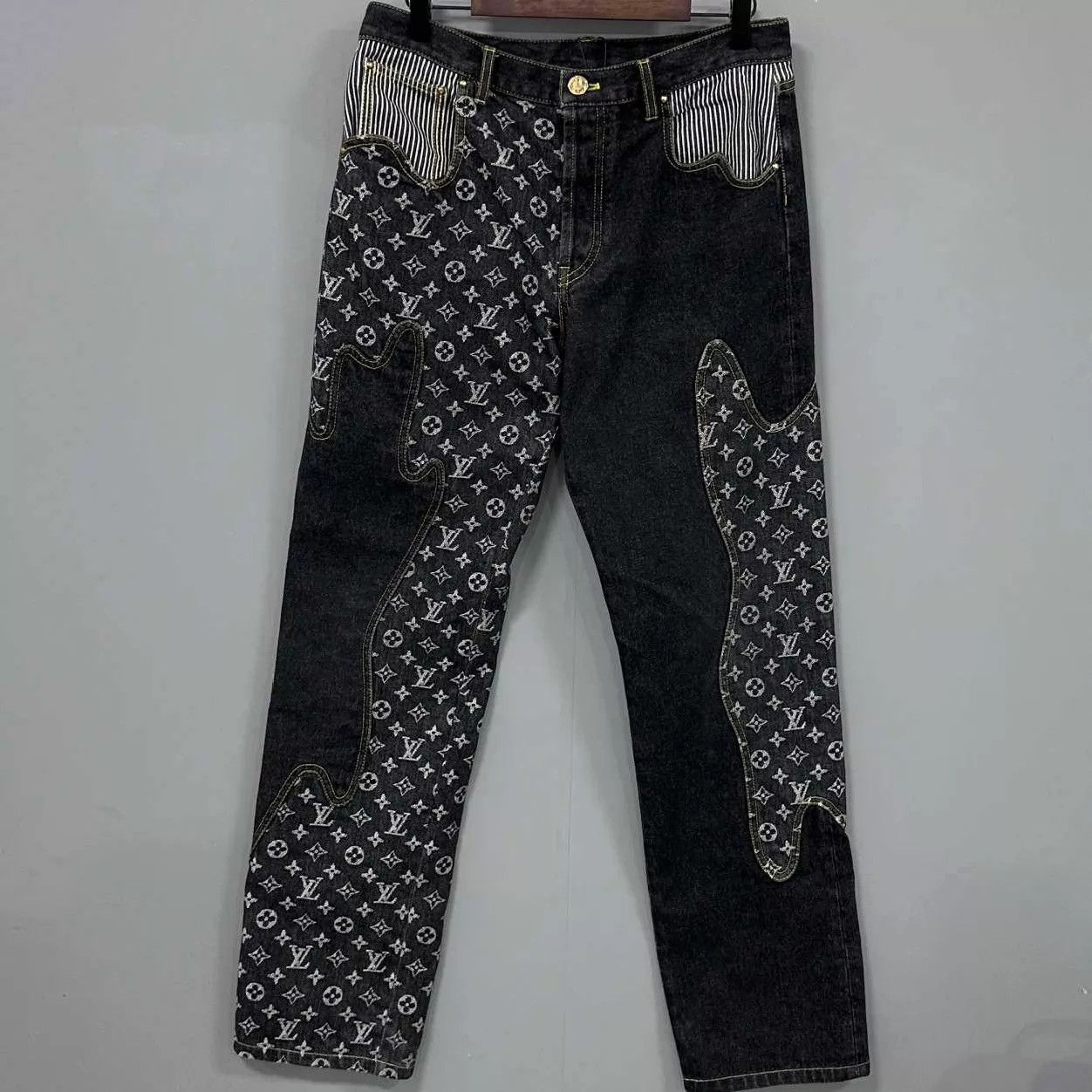 Louis Vuitton LV x Nigo Logo Print Colorblock Jeans 29 Size US 29 - 1 Thumbnail