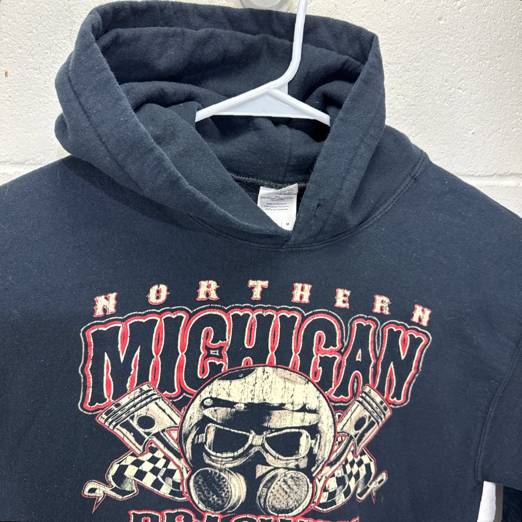 Gildan Vintage NORTHERN MICHIGAN DRAGWAY HOODIE NMDRAGWAY Gas Mask Checkered Flag M Size US M / EU 48-50 / 2 - 5 Thumbnail