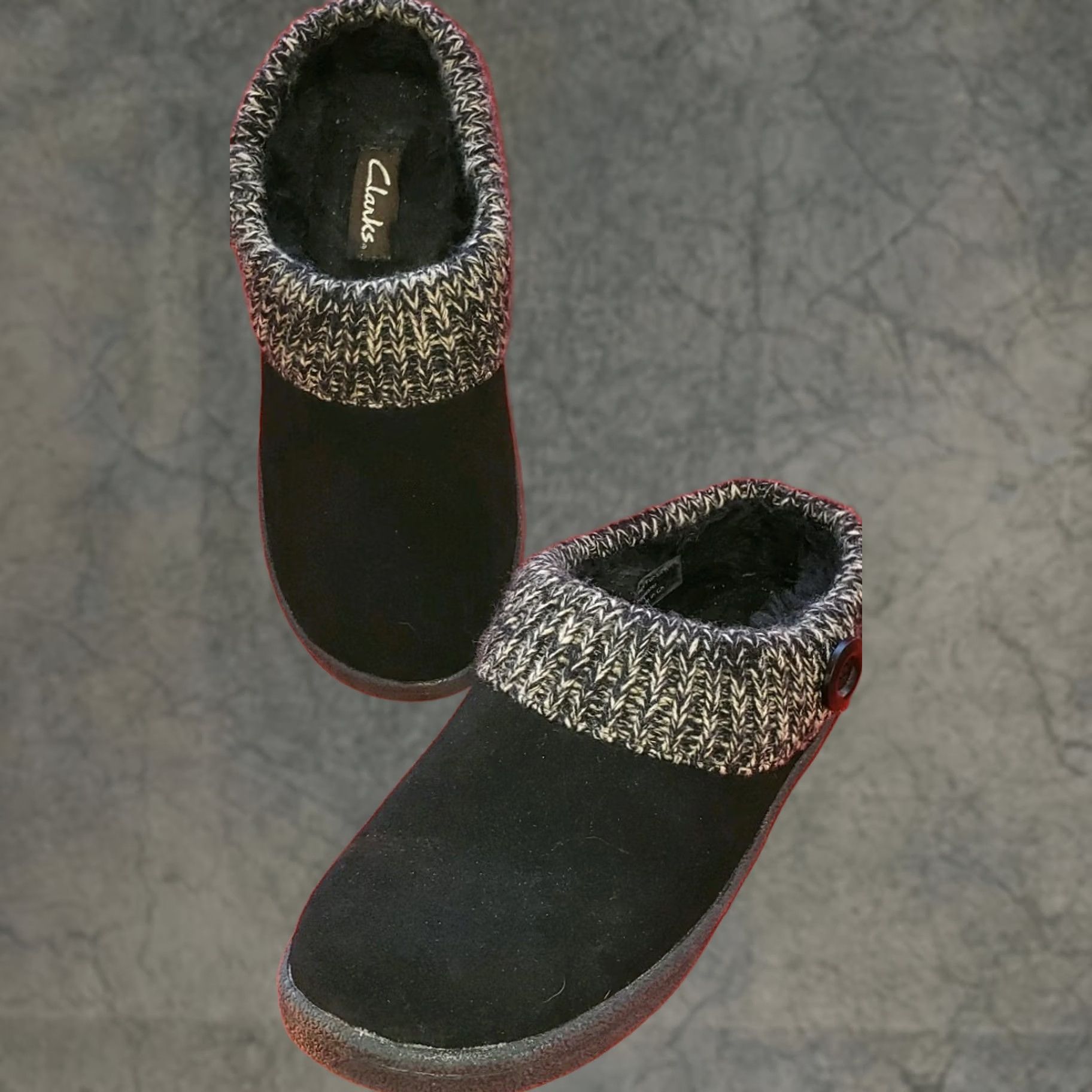 Clarks Clarks Clogs Mules Slip-on Black Suede 8M Sweater Gray Collar Button Accent Size M / US 6-8 / IT 42-44 - 1 Thumbnail